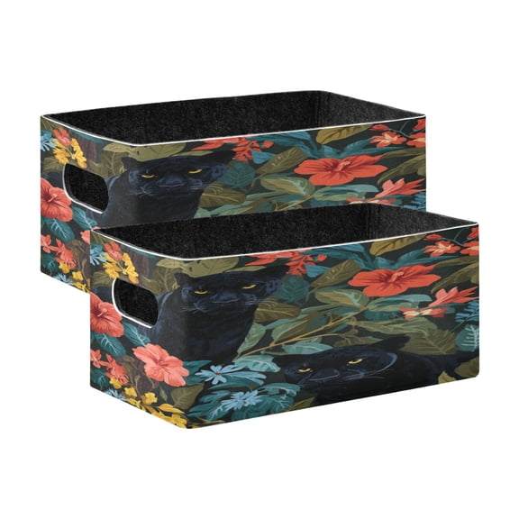 2 Pcs Foldable Felt Storage Bins Decorative Fabric Organizer Baskets Storage Boxes for Shelf & Closet Black Leopard in The Jungle