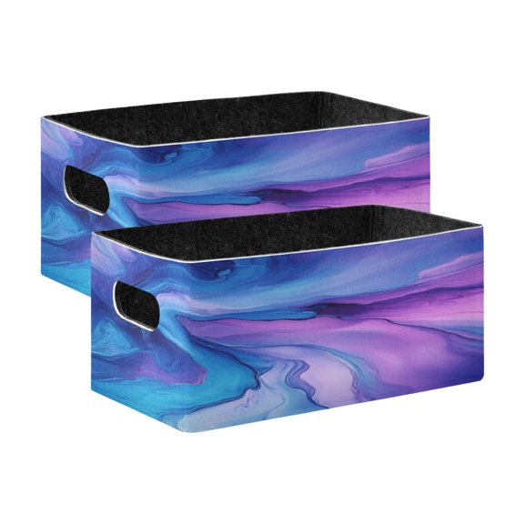 2 Pcs Foldable Felt Storage Bins Decorative Fabric Organizer Baskets Storage Boxes for Shelf & Closet Blue and Purple Background