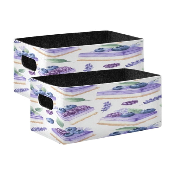 2 Pcs Foldable Felt Storage Bins Decorative Fabric Organizer Baskets Storage Boxes for Shelf & Closet Blueberry Cheesecake Pattern