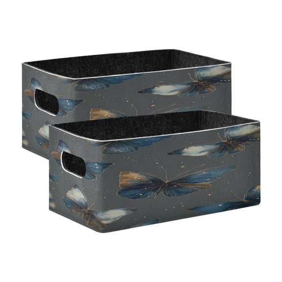 2 Pcs Foldable Felt Storage Bins Decorative Fabric Organizer Baskets Storage Boxes for Shelf & Closet Brown-blue Butterfly Pattern