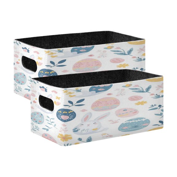2 Pcs Foldable Felt Storage Bins Decorative Fabric Organizer Baskets Storage Boxes for Shelf & Closet Bunnies and Easter Eggs