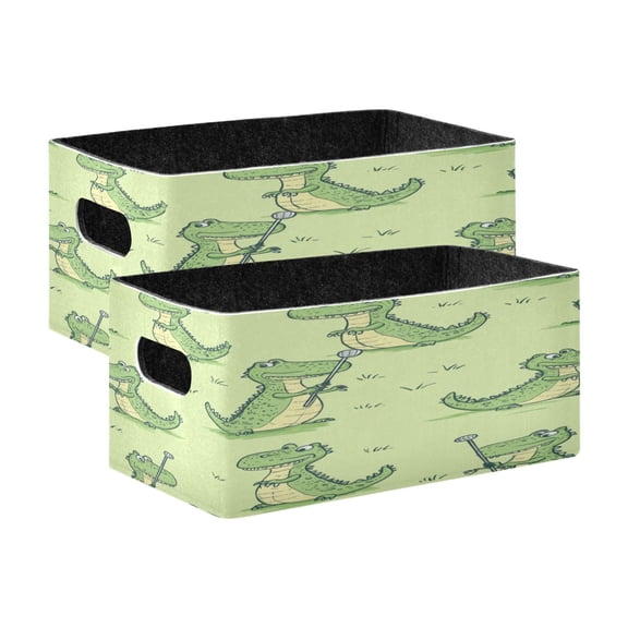 2 Pcs Foldable Felt Storage Bins Decorative Fabric Organizer Baskets Storage Boxes for Shelf & Closet Cartoon Alligators Playing Golf