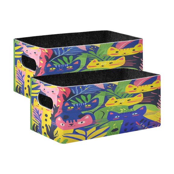 2 Pcs Foldable Felt Storage Bins Decorative Fabric Organizer Baskets Storage Boxes for Shelf & Closet Colorful Cute Cats
