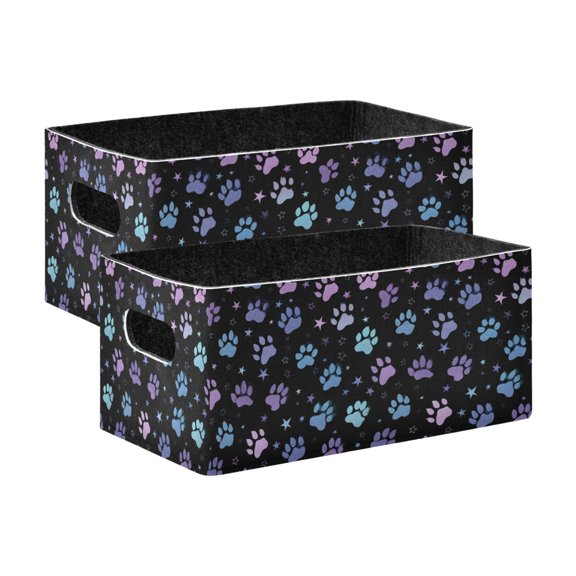 2 Pcs Foldable Felt Storage Bins Decorative Fabric Organizer Baskets Storage Boxes for Shelf & Closet Colorful Dog Paw Prints