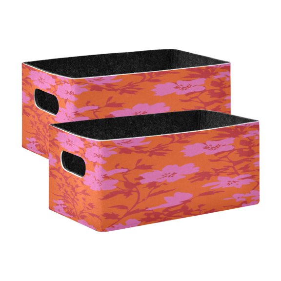 2 Pcs Foldable Felt Storage Bins Decorative Fabric Organizer Baskets Storage Boxes for Shelf & Closet Coral Pink Floral Pattern