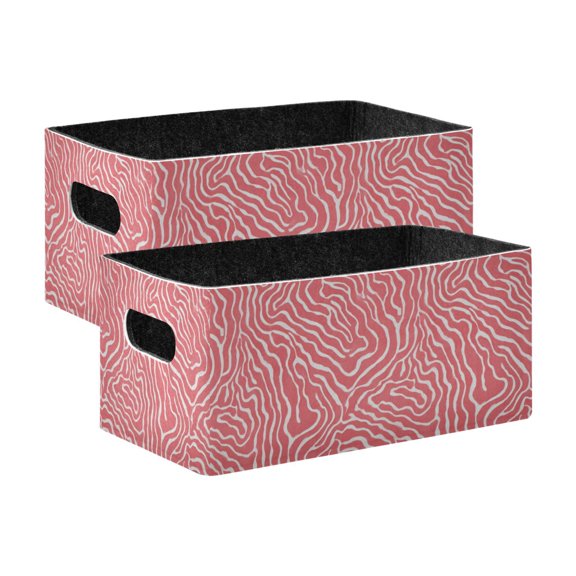 2 Pcs Foldable Felt Storage Bins Decorative Fabric Organizer Baskets Storage Boxes for Shelf & Closet Coral Pink Wave Pattern