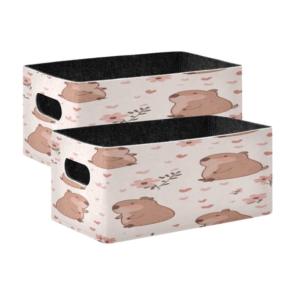 2 Pcs Foldable Felt Storage Bins Decorative Fabric Organizer Baskets Storage Boxes for Shelf & Closet Cute Capybaras