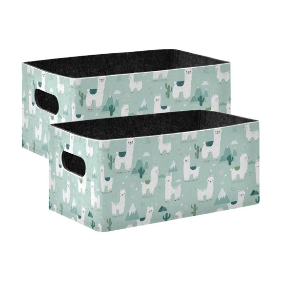 2 Pcs Foldable Felt Storage Bins Decorative Fabric Organizer Baskets Storage Boxes for Shelf & Closet Cute Cartoon Llama Pattern