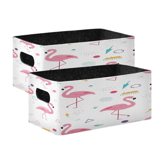 2 Pcs Foldable Felt Storage Bins Decorative Fabric Organizer Baskets Storage Boxes for Shelf & Closet Cute Flamingo Pattern