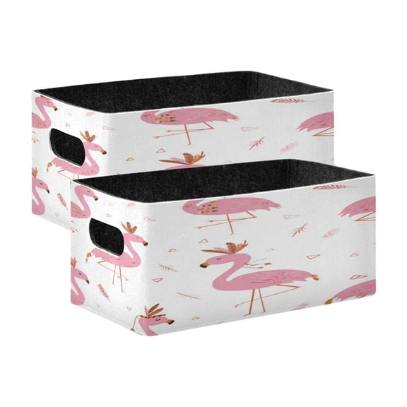 2 Pcs Foldable Felt Storage Bins Decorative Fabric Organizer Baskets Storage Boxes for Shelf & Closet Cute Pink Flamingo Pattern