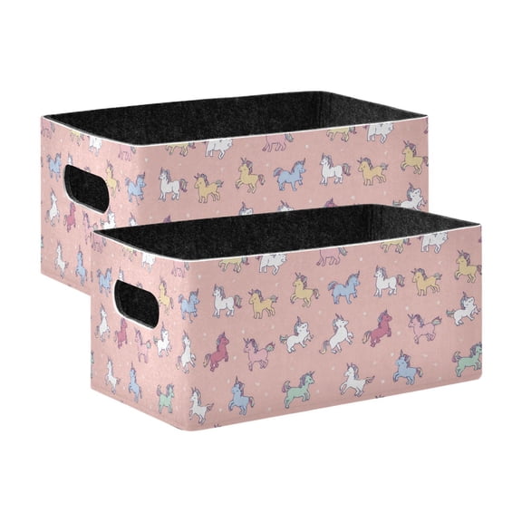 2 Pcs Foldable Felt Storage Bins Decorative Fabric Organizer Baskets Storage Boxes for Shelf & Closet Cute Various Poses Unicorns