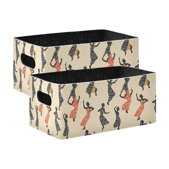 2 Pcs Foldable Felt Storage Bins Decorative Fabric Organizer Baskets Storage Boxes for Shelf & Closet Dancing Woman