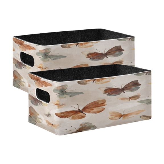 2 Pcs Foldable Felt Storage Bins Decorative Fabric Organizer Baskets Storage Boxes for Shelf & Closet Earthy Tones Butterflies