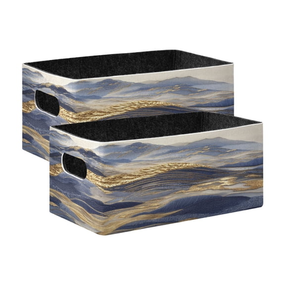 2 Pcs Foldable Felt Storage Bins Decorative Fabric Organizer Baskets Storage Boxes for Shelf & Closet Flowing Liquid Gold