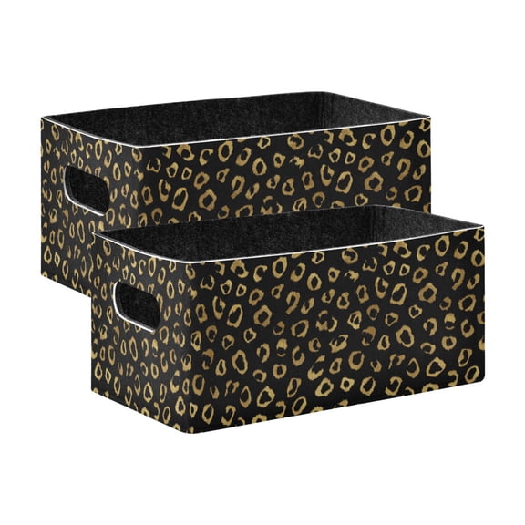 2 Pcs Foldable Felt Storage Bins Decorative Fabric Organizer Baskets Storage Boxes for Shelf & Closet Gold Leopard Pattern