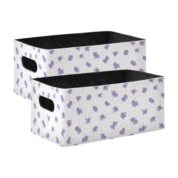 2 Pcs Foldable Felt Storage Bins Decorative Fabric Organizer Baskets Storage Boxes for Shelf & Closet Lavender Roses Pattern