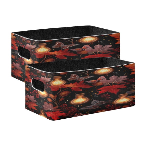 2 Pcs Foldable Felt Storage Bins Decorative Fabric Organizer Baskets Storage Boxes for Shelf & Closet Light Bulbs and Maple Leaves