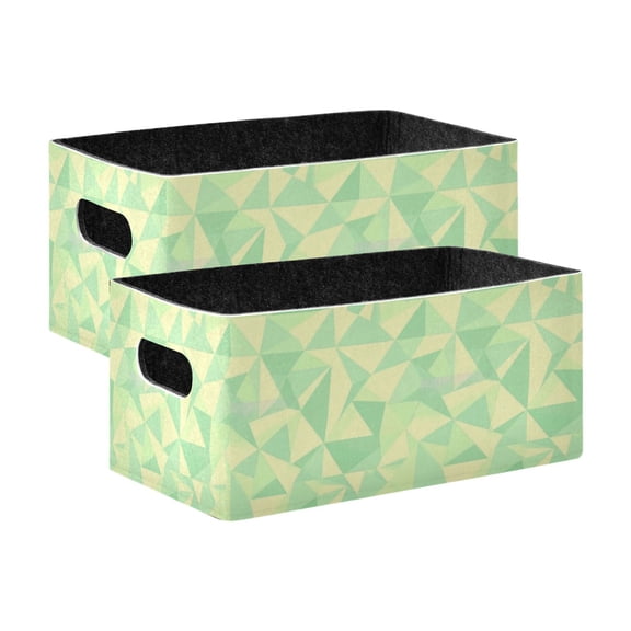 2 Pcs Foldable Felt Storage Bins Decorative Fabric Organizer Baskets Storage Boxes for Shelf & Closet Light Green Triangles