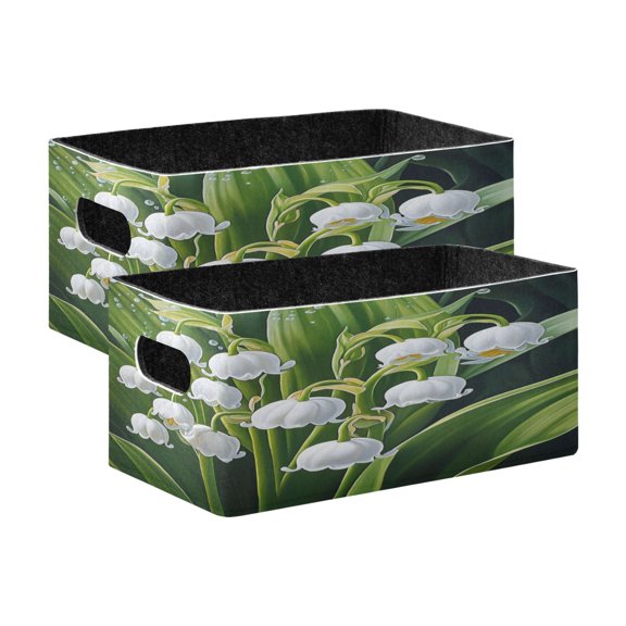 2 Pcs Foldable Felt Storage Bins Decorative Fabric Organizer Baskets Storage Boxes for Shelf & Closet Lilies with Leaves