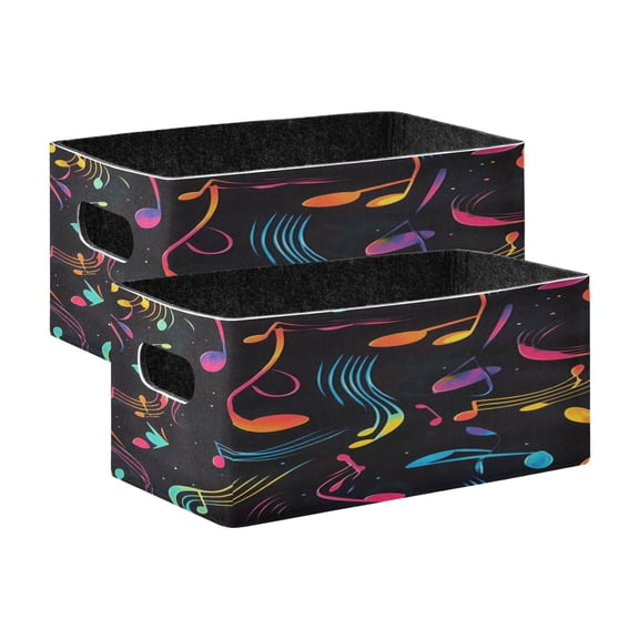 2 Pcs Foldable Felt Storage Bins Decorative Fabric Organizer Baskets Storage Boxes for Shelf & Closet Musical Notes and Waves Pattern