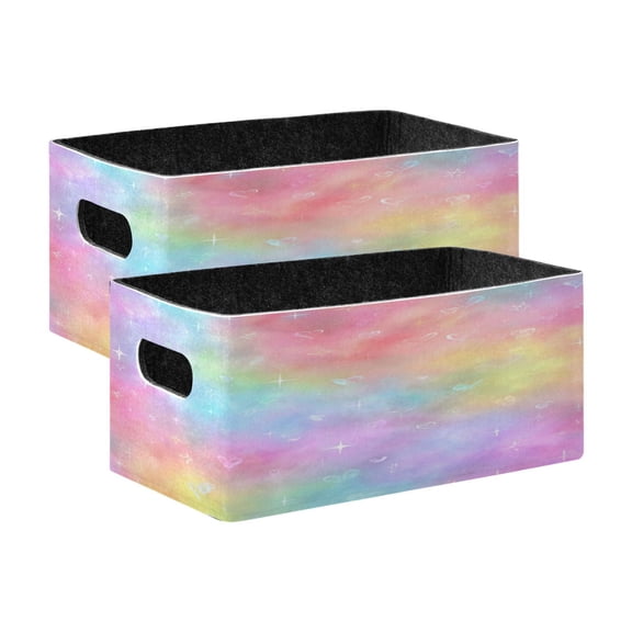 2 Pcs Foldable Felt Storage Bins Decorative Fabric Organizer Baskets Storage Boxes for Shelf & Closet Pastel Rainbow Tie-dye