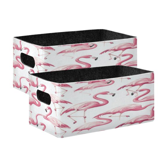 2 Pcs Foldable Felt Storage Bins Decorative Fabric Organizer Baskets Storage Boxes for Shelf & Closet Pink Flamingos Pattern