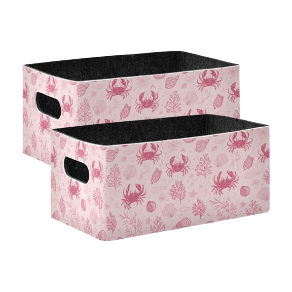 2 Pcs Foldable Felt Storage Bins Decorative Fabric Organizer Baskets Storage Boxes for Shelf & Closet Pink Line Art Sea Life Pattern