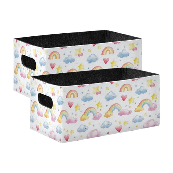 2 Pcs Foldable Felt Storage Bins Decorative Fabric Organizer Baskets Storage Boxes for Shelf & Closet Rainbows and Clouds