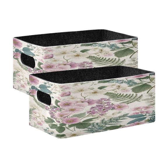 2 Pcs Foldable Felt Storage Bins Decorative Fabric Organizer Baskets Storage Boxes for Shelf & Closet Retro Pink Flowers Pattern