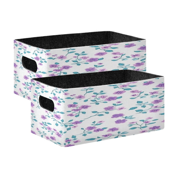 2 Pcs Foldable Felt Storage Bins Decorative Fabric Organizer Baskets Storage Boxes for Shelf & Closet Small Pastel Purple Floral