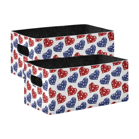 2 Pcs Foldable Felt Storage Bins Decorative Fabric Organizer Baskets Storage Boxes for Shelf & Closet Stripes Heart Pattern