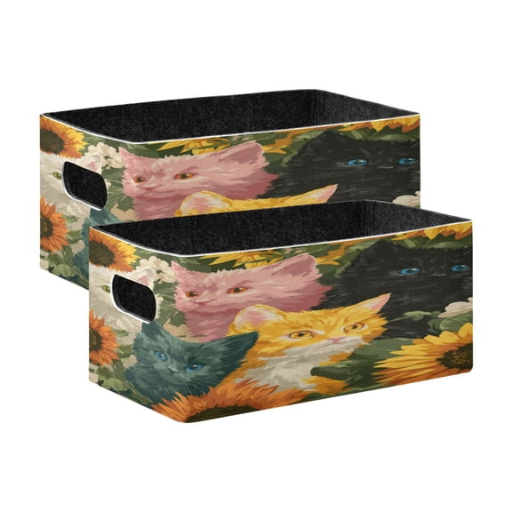 2 Pcs Foldable Felt Storage Bins Decorative Fabric Organizer Baskets Storage Boxes for Shelf & Closet Various Colors Cat