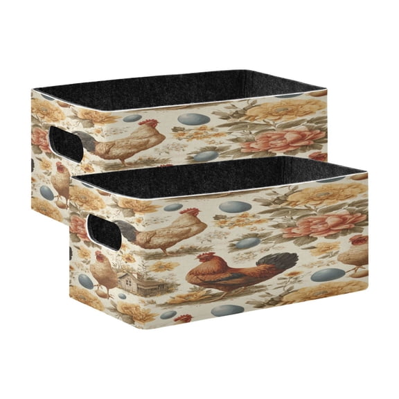 2 Pcs Foldable Felt Storage Bins Decorative Fabric Organizer Baskets Storage Boxes for Shelf & Closet Vintage Flowers and Hens