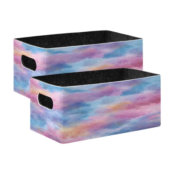 2 Pcs Foldable Felt Storage Bins Decorative Fabric Organizer Baskets Storage Boxes for Shelf & Closet Watercolor Powder Blue Pattern