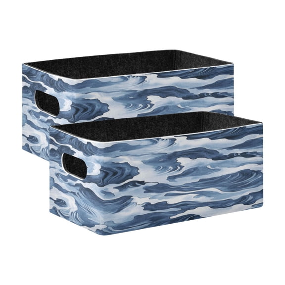 2 Pcs Foldable Felt Storage Bins Decorative Fabric Organizer Baskets Storage Boxes for Shelf & Closet Watercolor Waves
