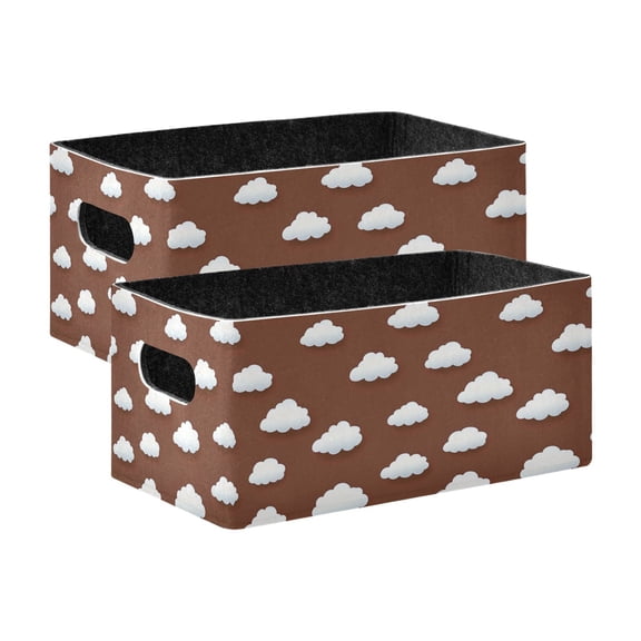 2 Pcs Foldable Felt Storage Bins Decorative Fabric Organizer Baskets Storage Boxes for Shelf & Closet White Clouds
