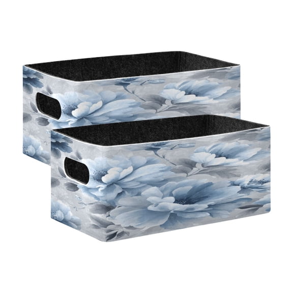 2 Pcs Foldable Felt Storage Bins Decorative Fabric Organizer Baskets Storage Boxes for Shelf & Closet White Floral Pattern