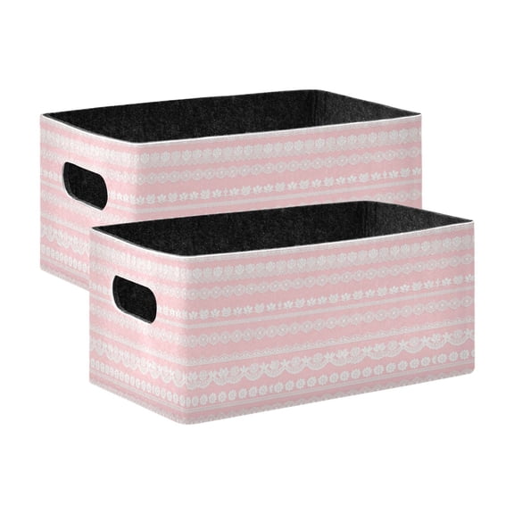2 Pcs Foldable Felt Storage Bins Decorative Fabric Organizer Baskets Storage Boxes for Shelf & Closet White Lace Pattern
