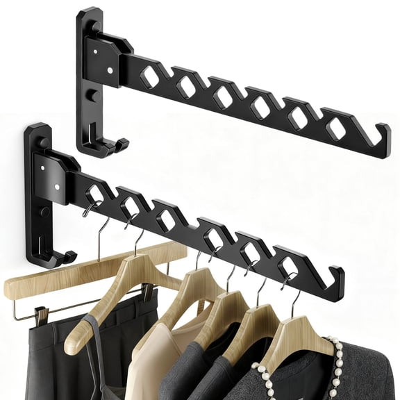 2 Pack Foldable Wall Mounted Drying Racks - Space Aluminum Collapsible Clothes Hanger for Small Bathroom, Balcony & Indoor Laundry