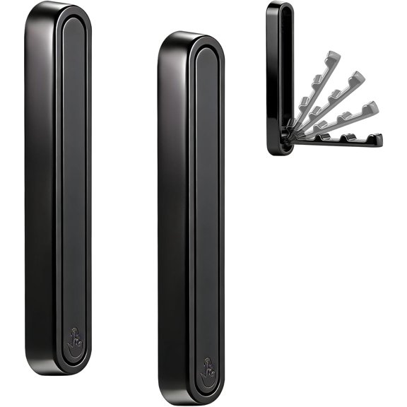 2 Pcs Folding Coat Hooks, 4.33 in Extended Foldable Black Wall Hooks Heavy Duty Valet RV Hooks Bathroom Towel Hooks Robe Hooks Wall Mounted for Hanging Towels Clothes Coat Hat Bags