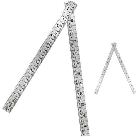2 Pcs Folding Ruler Set, Stainless Steel Construction, Metric and Imperial Dual Sided Foldable Ruler with Circumference Conversion for Woodworking Construction Home DIY Measuring Tool