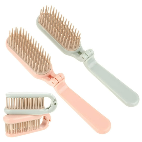 2 Pcs Folding Travel Hair Brush Mini Hairbrush Hair Comb Foldable Portable Massage Hair Brushes for Thin Thick Curly Straight Wet Dry Hair Compact Pocket Brush for Men Women Kids Size for Purse