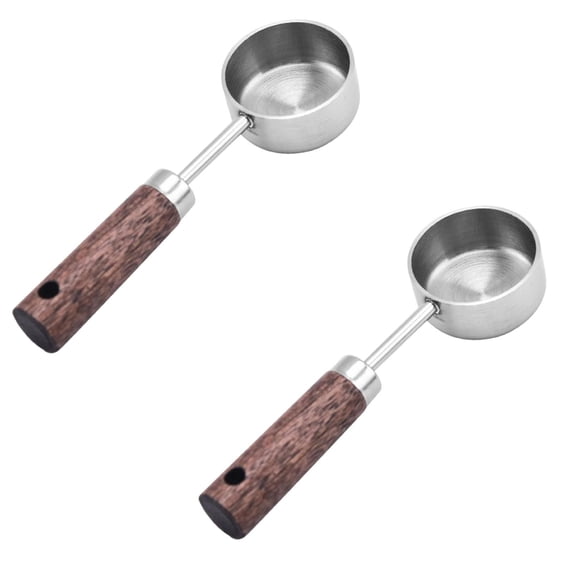 2 Pcs Food Scoop Measuring Cup Tablespoon Stainless Steels Scoop with Wooden Handle, Long Handle Coffee Measuring Spoon Multifunctional Measuring Spoon for Coffee, Tea, 4.52"x1.77", Silver