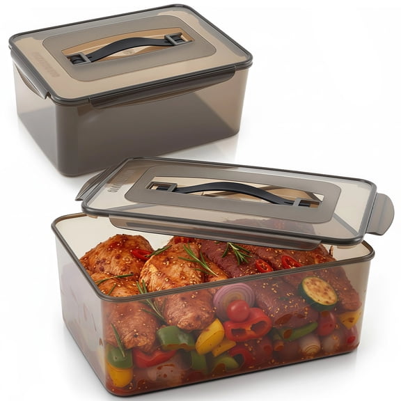 2 Pcs Food Storage Container Set with Handle, Includes 8.5L/2.2 Gal and 12.5L/3.3 Gal Marinating Container with Lid, Food-Safe Plastic Keeper for Kitchen, Fridge, Party Use