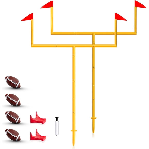 2 Pcs Football Field Goal Post Set with 4 Inflatable Balls, 2 Kicking Tee, Pump Easy Assembly Sport Foot Accessories 8 x 6 ft Adjustable Ball Goal Post for Backyard Game