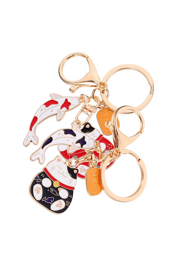 2 Pcs Fortune Cat Pendant Charming Keychain Lucky