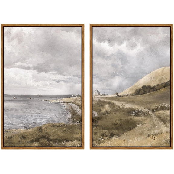 2 Pcs Framed Wall Art Vintage Farmhouse Decor, Country Road Paintings Above Bed Wall Decor, Canvas Prints, Rustic Scenery Pictures for Living Room,Bedroom,Office, 16"x24", set of 2