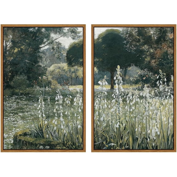 2 Pcs Framed Wall Art Vintage Farmhouse Decor, Country Road Paintings Above Bed Wall Decor, Canvas Prints, Rustic Scenery Pictures for Living Room,Bedroom,Office, 16"x24", set of 2