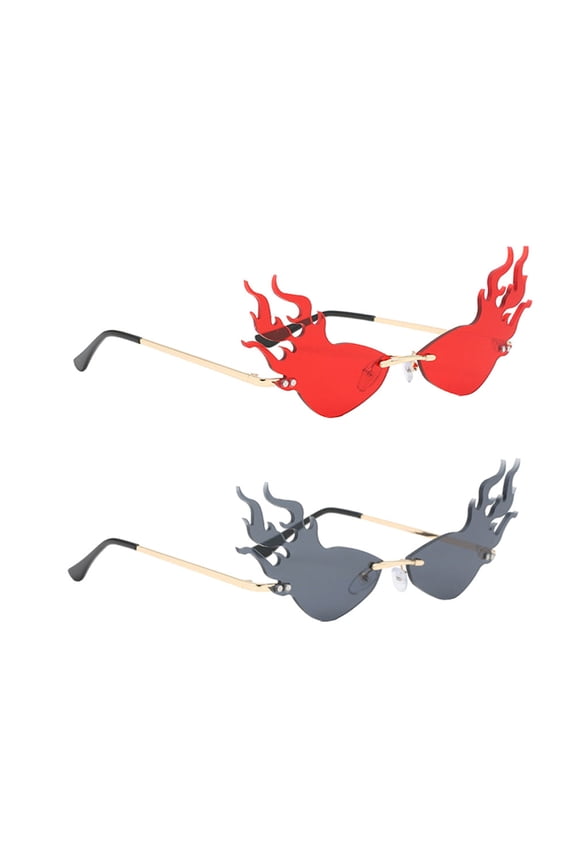 2pcs Fire Sunglasses for Women Men Frameless Glasses Cool Party Sunglasses