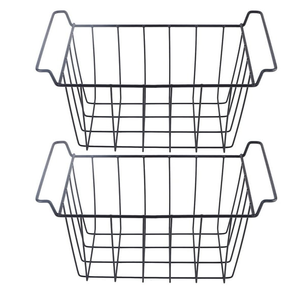 2 Pcs Freezer Wire Storage Basket PE Coated Metal Hanging Rack Freezer Storage Organizer Bin for Fridge Shelf Cabinets Pantry Closets (L 39cm X W 20cm X H 20cm)